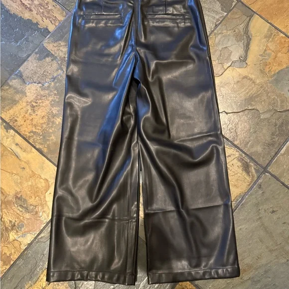 LOFT Black Wide-Leg Faux Leather Pants, size 6. NWT. - Picture 3 of 4
